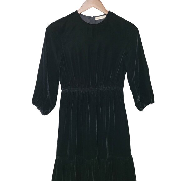 Womens Black Velvet Tiered Midi Dress Size 14 Goth Witchy Whimsigoth - Picture 3 of 7